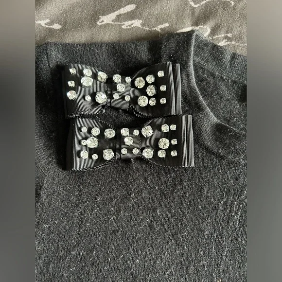 Kate Spade Black Embellished Crystal Bow Sweater Size Medium - Picture 6 of 8